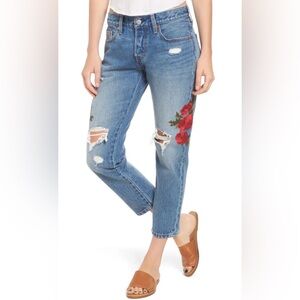 Levi's 501 floral embroidered crop jeans